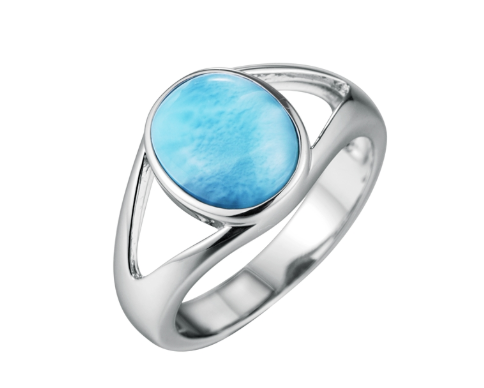Bezel Set Oval Larimar Ring - Sterling Silver
