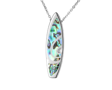 Abalone Surfboard Necklace - Sterling Silver