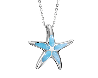 Starfish Necklace with Larimar Inlay - Sterling Silver