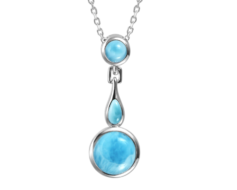 Bezel Set Larimar Drop Pendant - Sterling Silver