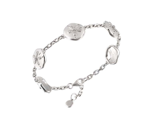 Sand Dollar Station Bracelet with White Topaz Accents - Sterling Silver