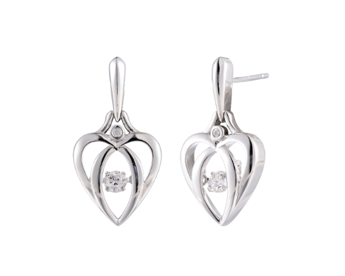 Bezel Set Lab Grown Diamond Heart Dangle Earrings - Sterling Silver