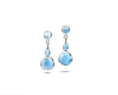 Bezel Set Larimar Drop Earrings - Sterling Silver