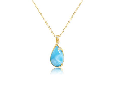 Larimar Pendant with Diamond Accents - Yellow Gold