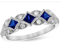 Art Deco Style Sapphire and Diamond Band - White Gold