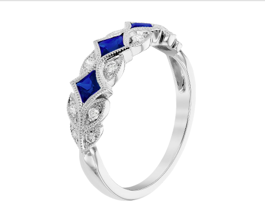 Art Deco Style Sapphire and Diamond Band - White Gold