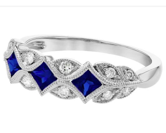 Art Deco Style Sapphire and Diamond Band - White Gold