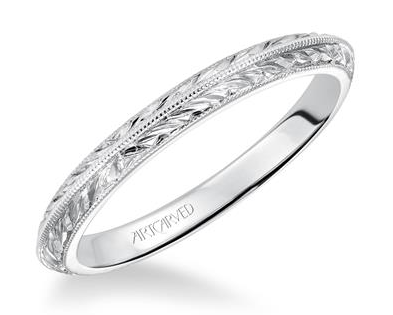 Knife Edge Band with Engraved Detail - White Gold