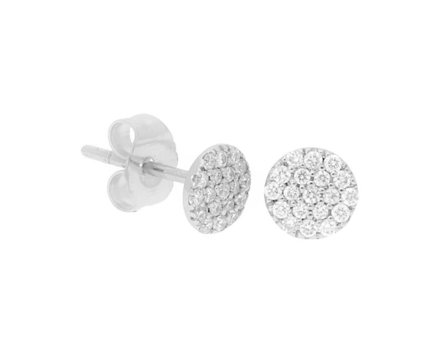 Pave Diamond Disc Stud Earrings - White Gold