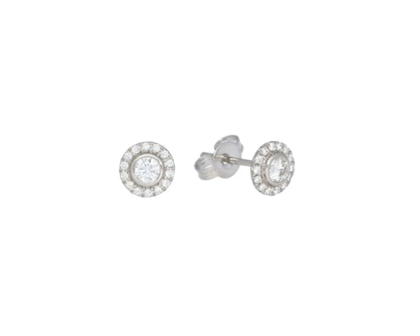 Halo Bezel Set Diamond Stud Earrings - White Gold