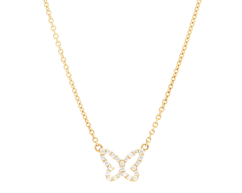 Small Diamond Butterfly Necklace - Yellow Gold