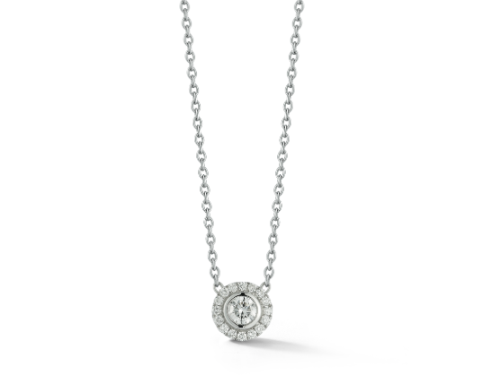 Bezel Set Diamond Halo Pendant - White Gold