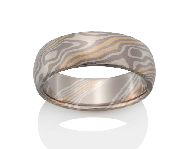 Beech Pattern Mokume Gane Band - PD500, Silver & Yellow Gold