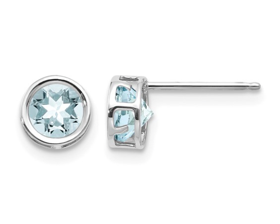 5mm Bezel Set Aquamarine Studs - White Gold