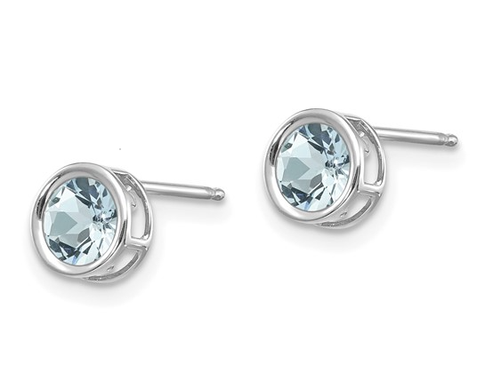 5mm Bezel Set Aquamarine Studs - White Gold