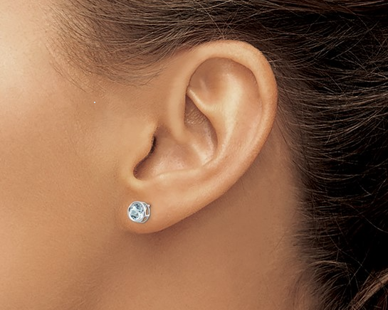5mm Bezel Set Aquamarine Studs - White Gold
