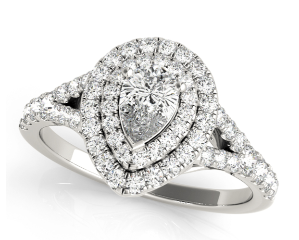 1.00ctw Pear Shape Diamond Ring with Double Halo - White Gold