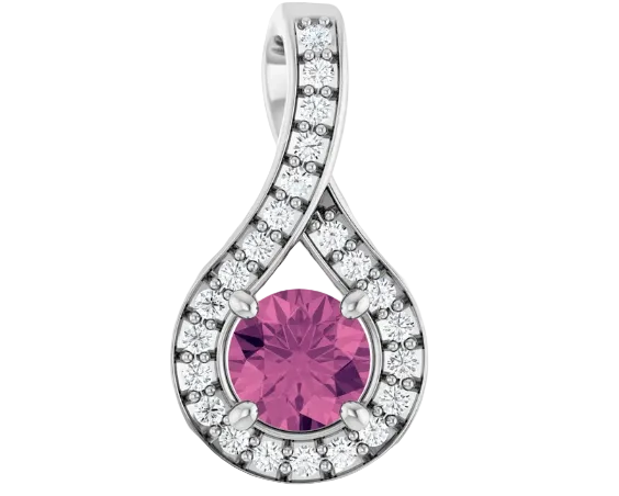 Pink Tourmaline Pendant with Diamond Accents - White Gold