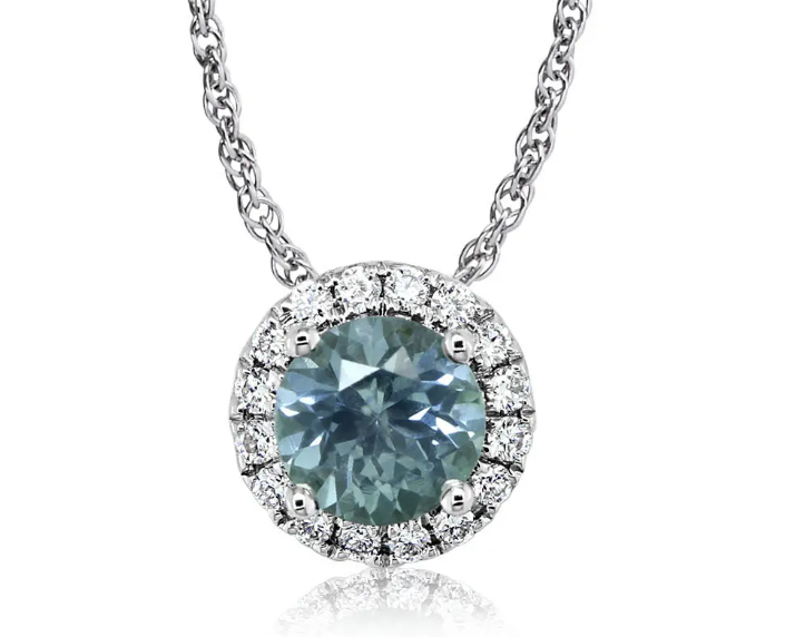 Montana Sapphire Slide Pendant with Diamond Halo - White Gold