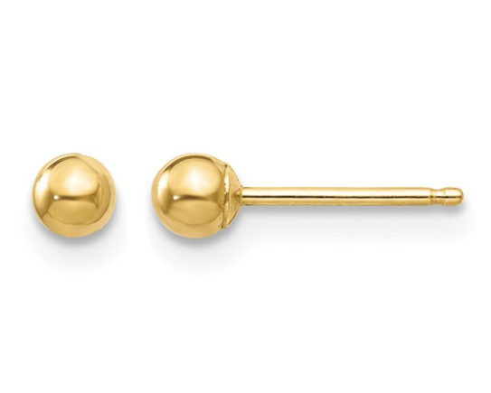 3.0mm Ball Stud Earrings - Yellow Gold