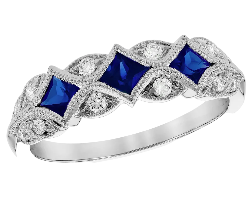 Art Deco Style Sapphire and Diamond Band - White Gold