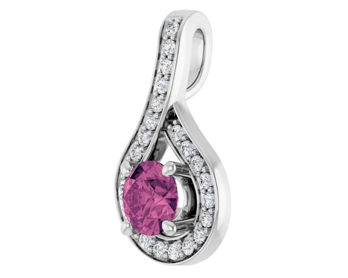 Pink Tourmaline Pendant with Diamond Accents - White Gold