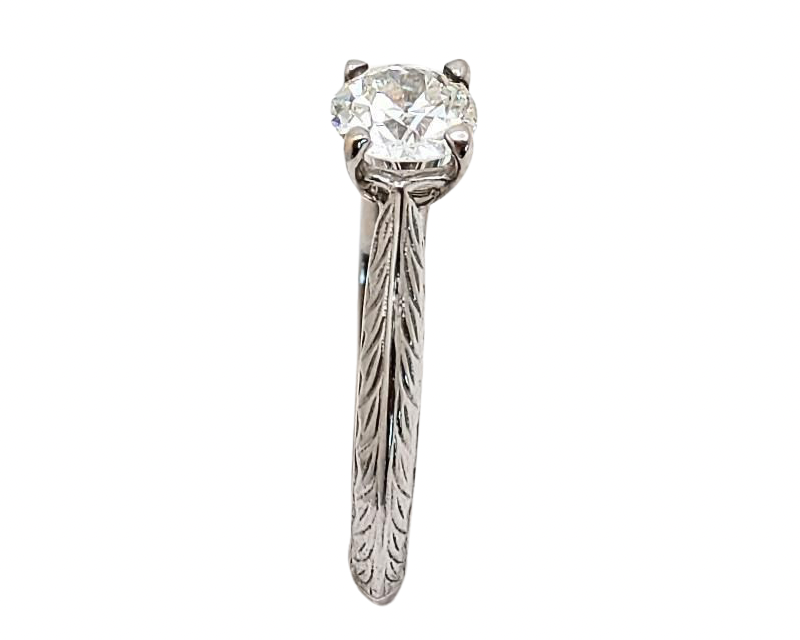 0.71ct Knife Edge Diamond Ring with Engraved Details - White Gold