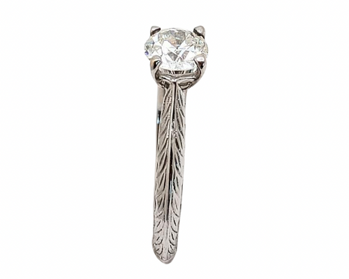 0.71ct Knife Edge Diamond Ring with Engraved Details - White Gold