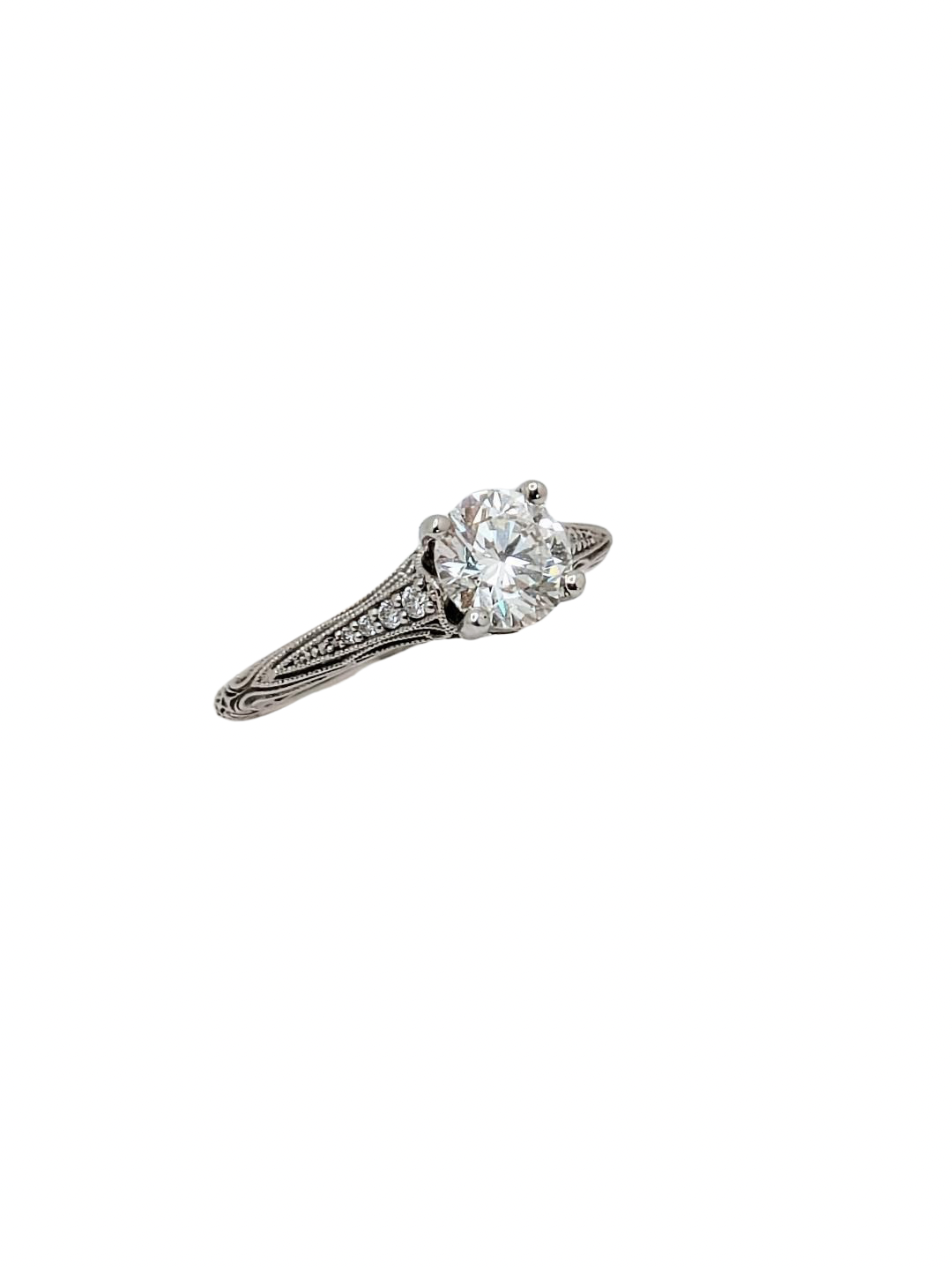 1.10ct Diamond Ring with Engraved Details - Platinum