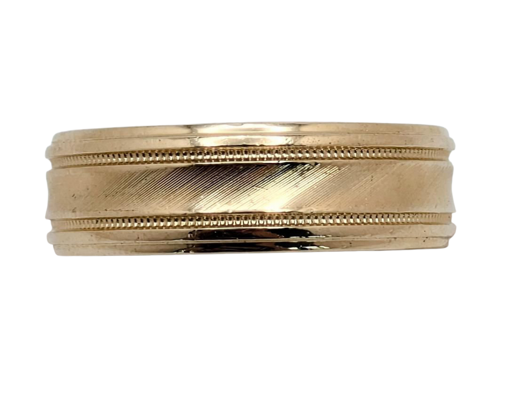 Frederick Goldman Band with Line Textured Center - Yellow Gold