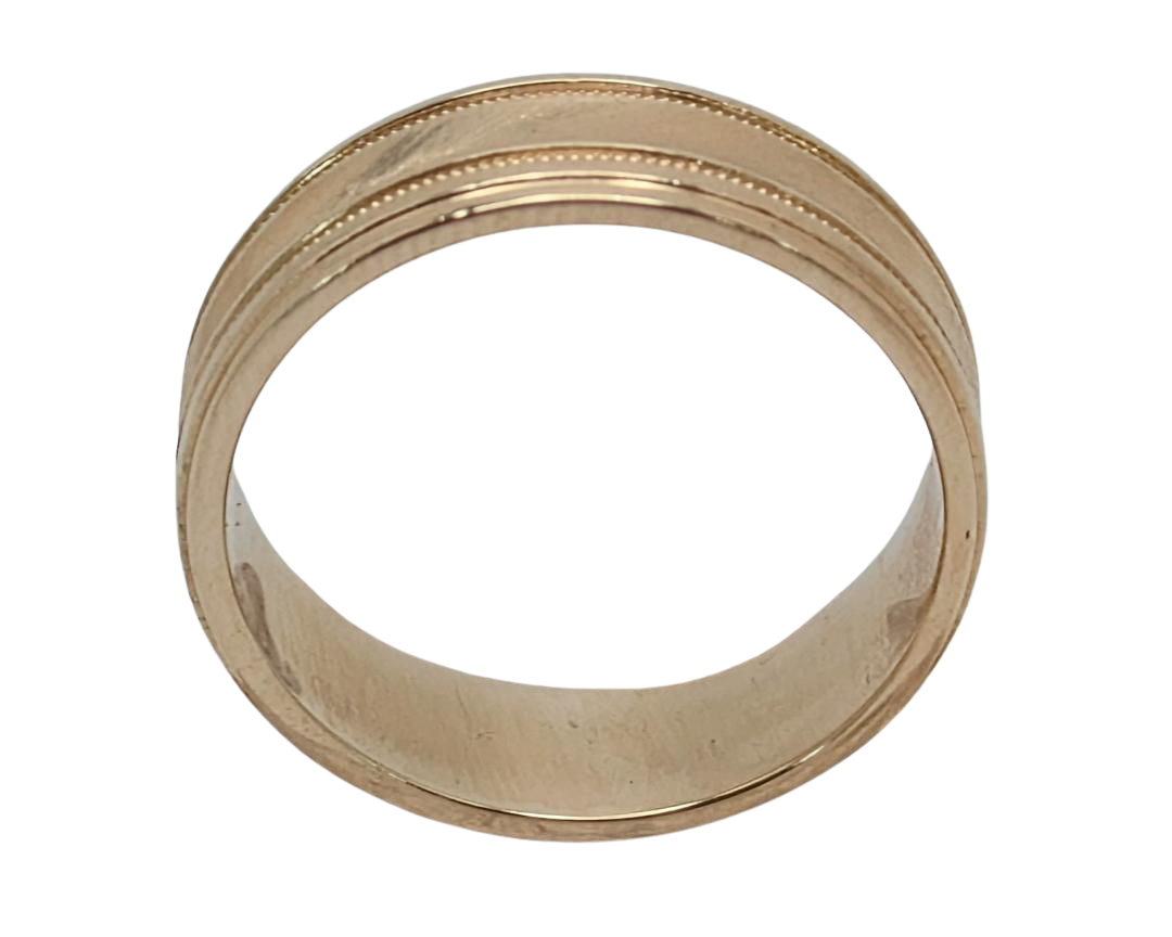 Frederick Goldman Band with Line Textured Center - Yellow Gold