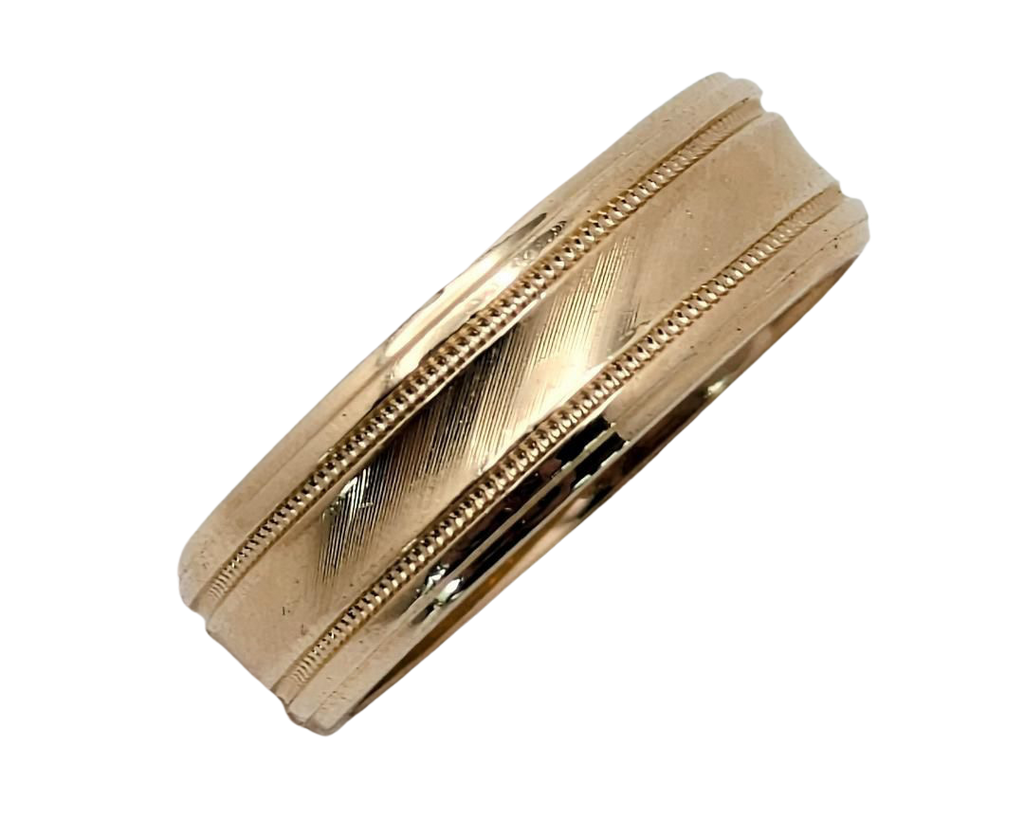 Frederick Goldman Band with Line Textured Center - Yellow Gold