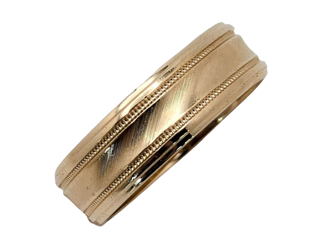 Frederick Goldman Band with Line Textured Center - Yellow Gold