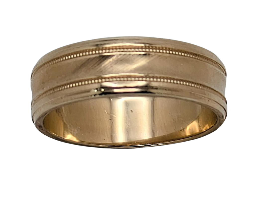 Frederick Goldman Band with Line Textured Center - Yellow Gold