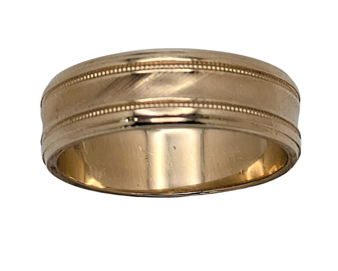 Frederick Goldman Band with Line Textured Center - Yellow Gold