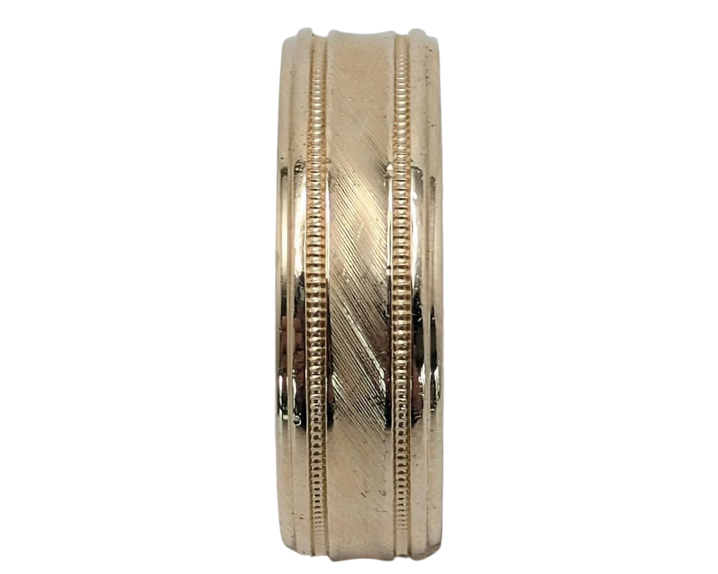 Frederick Goldman Band with Line Textured Center - Yellow Gold