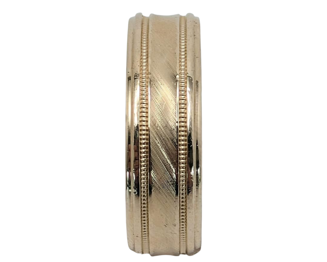 Frederick Goldman Band with Line Textured Center - Yellow Gold
