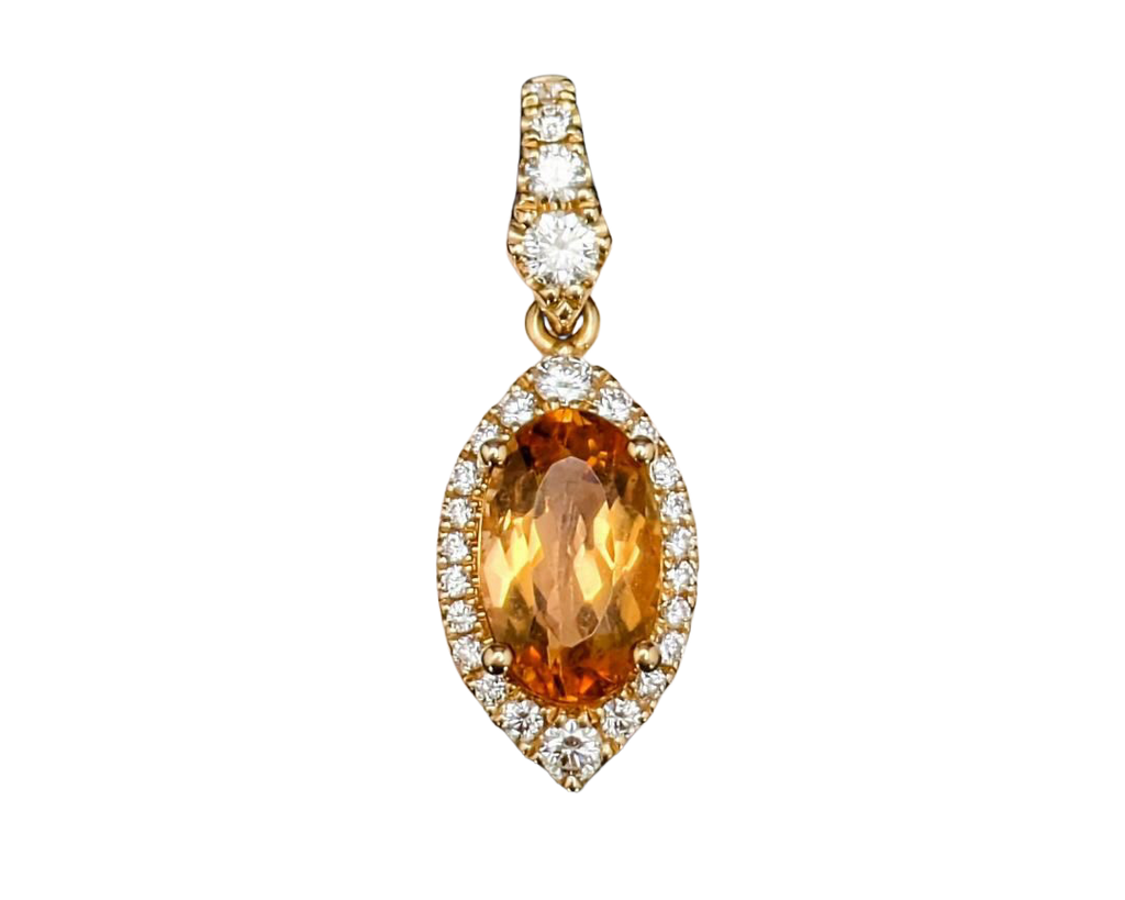 Golden Topaz Pendant with Diamond Accents - Yellow Gold
