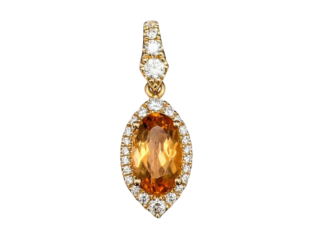 Golden Topaz Pendant with Diamond Accents - Yellow Gold