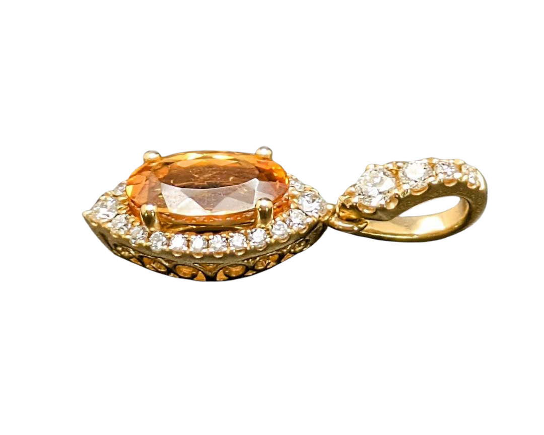 Golden Topaz Pendant with Diamond Accents - Yellow Gold