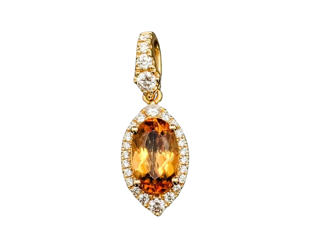 Golden Topaz Pendant with Diamond Accents - Yellow Gold
