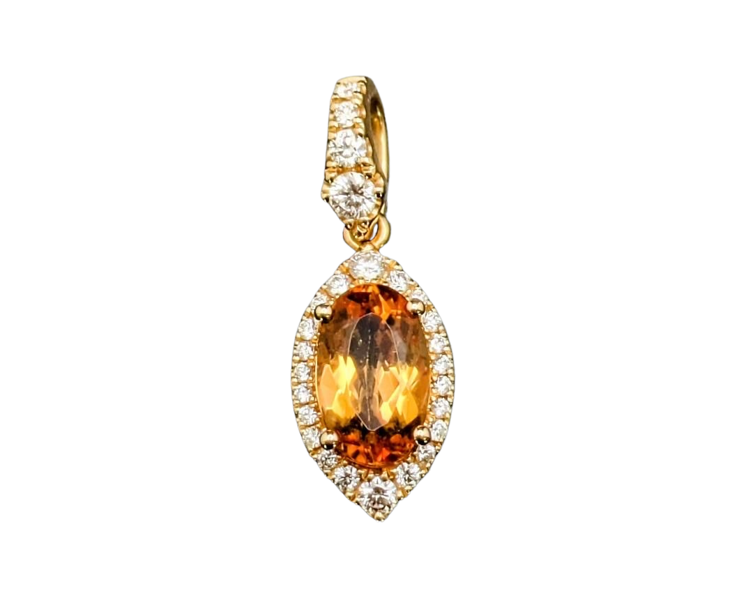 Golden Topaz Pendant with Diamond Accents - Yellow Gold