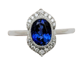 Tanzanite Ring with Milgrain Bezel and Pave Diamond Accents - White Gold