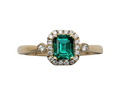 Emerald Cut Emerald Ring with Diamond Halo and Accents - Yellow Gold