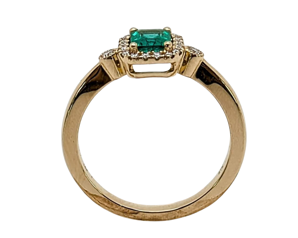Emerald Cut Emerald Ring with Diamond Halo and Accents - Yellow Gold