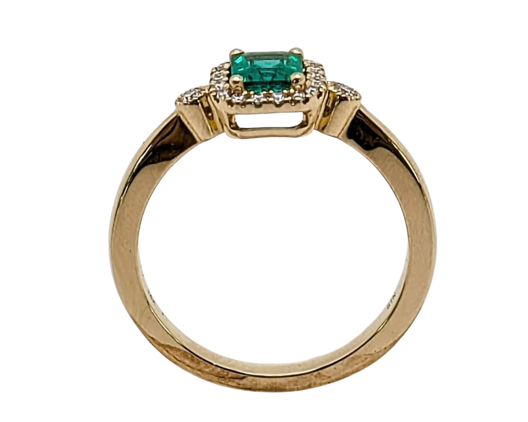 Emerald Cut Emerald Ring with Diamond Halo and Accents - Yellow Gold