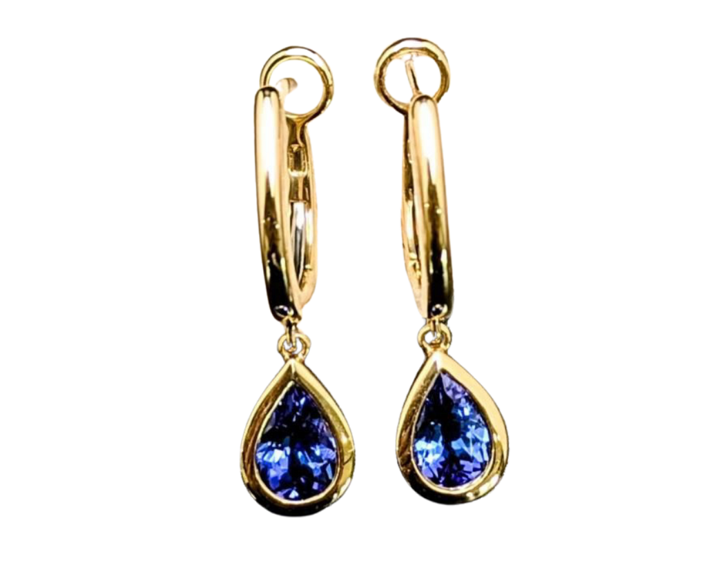 Tanzanite Pear Shape Dangle Earrings - Yellow Gold