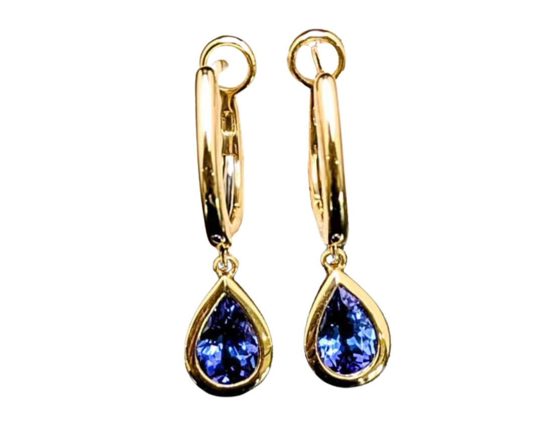 Tanzanite Pear Shape Dangle Earrings - Yellow Gold