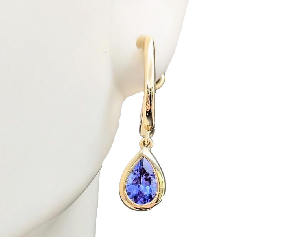 Tanzanite Pear Shape Dangle Earrings - Yellow Gold