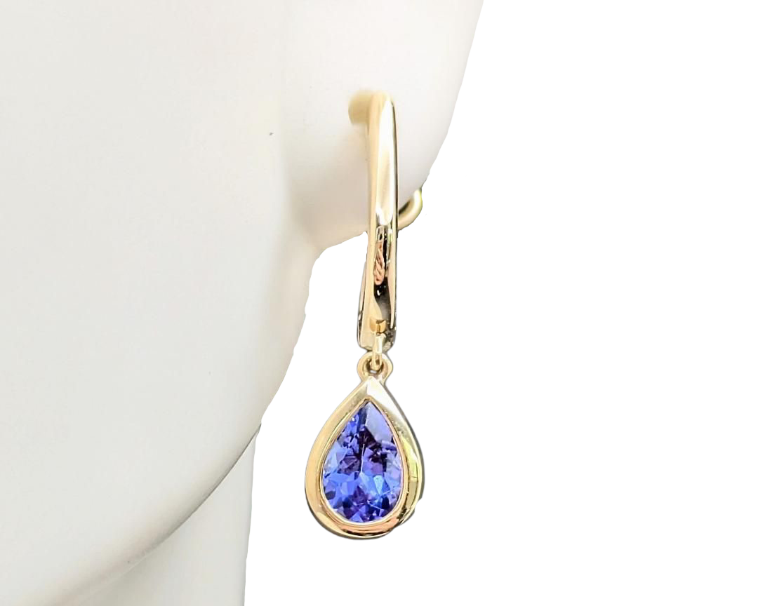 Tanzanite Pear Shape Dangle Earrings - Yellow Gold